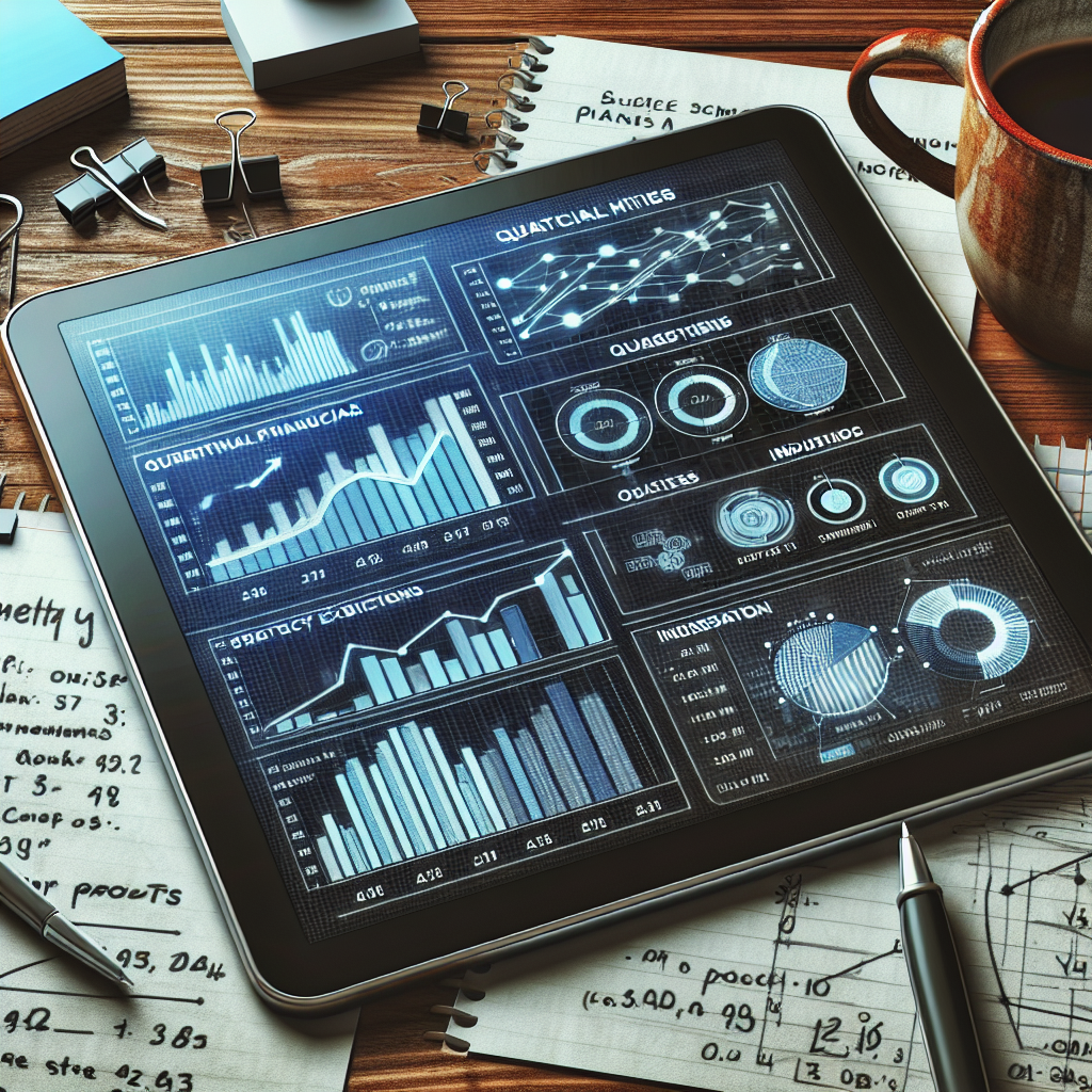 Detail of an analytical finance dashboard presenting budget categories, monthly objectives and savings arcs displayed on a modern tablet within a neutral professional environment.